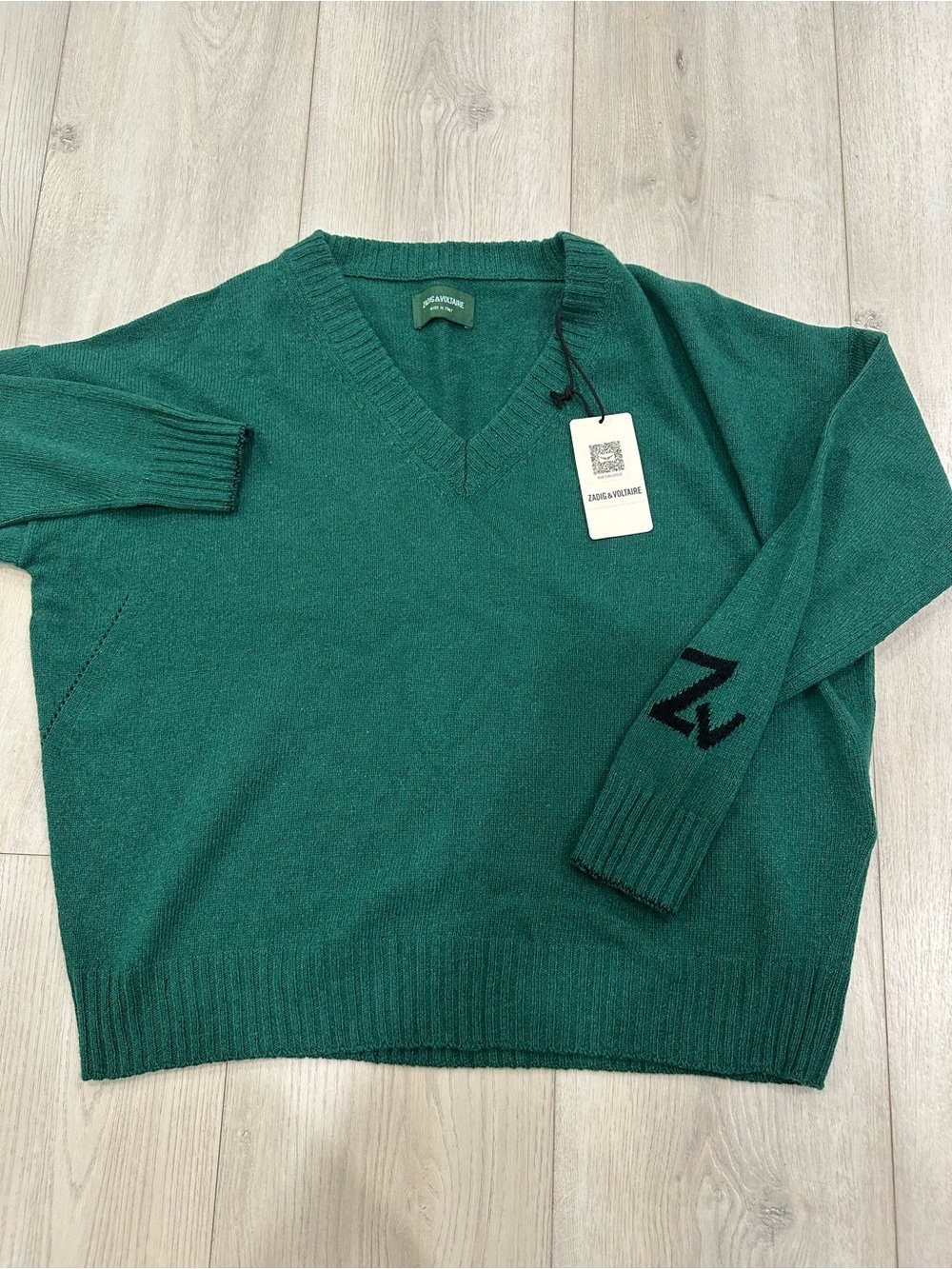 Zadig & Voltaire Women’s V-Neck Green Cashmere Blend Sweater